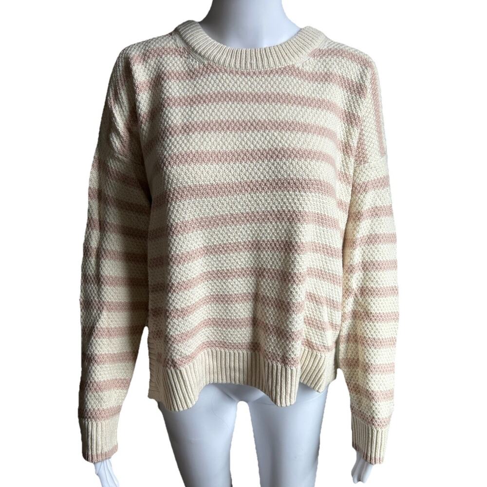 Madewell Pickford Striped Sweater Womens L Pink Cream Knit Hi Low Pullover NWT